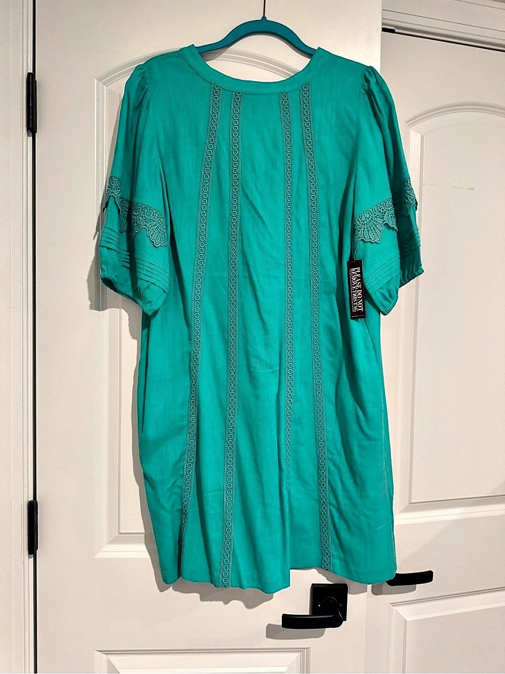 NY Collection Embroidered Mini Dress in Green Large NWT